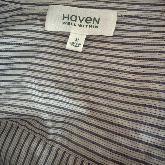 Haven Organic Cotton Blue, White Poplin Buttondown Midi Dress, Size Medium - Picture 4 of 7